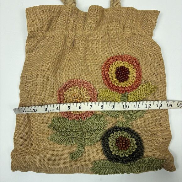 J Crew VTG Jute Bag Flower Detail Y2K Cottagecore Boho Earthy Natural Tan - Picture 9 of 10